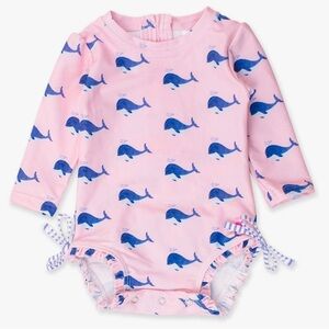 Rufflebutts Novelty Long Sleeve One Piece Rash Guard Swim Suit with Ruffles